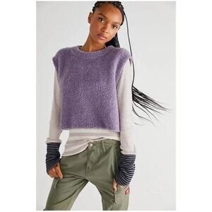 Free People Margo Crop Sweater Vest in Violet, M